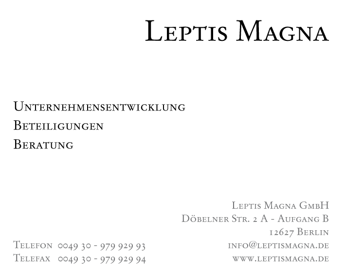 Leptis Magna GmbH - Unternehmensentwicklung - Beteiligungen - Beratung